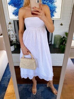 STEVE MADDEN White Strapless Eyelet Summer Midi Dress! 🐚